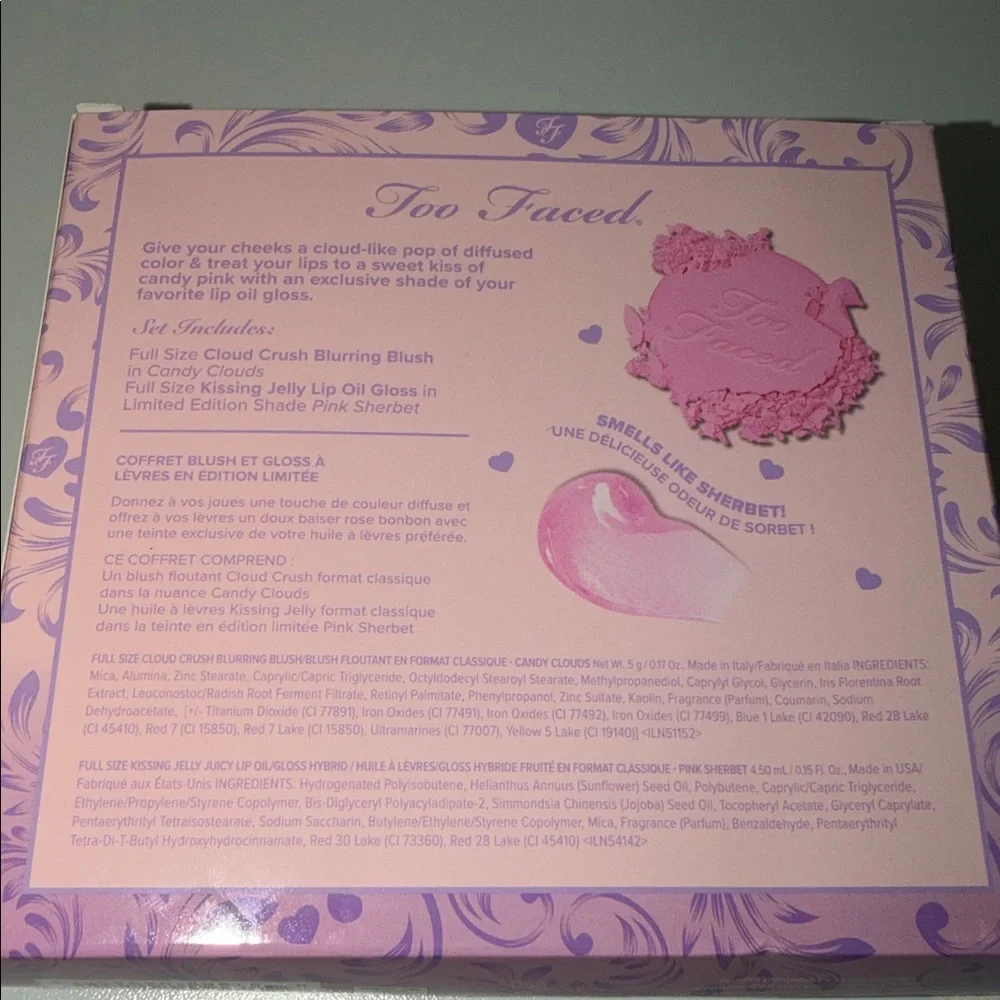 Too Faced dream a little dream blush and lip gloss set NEW